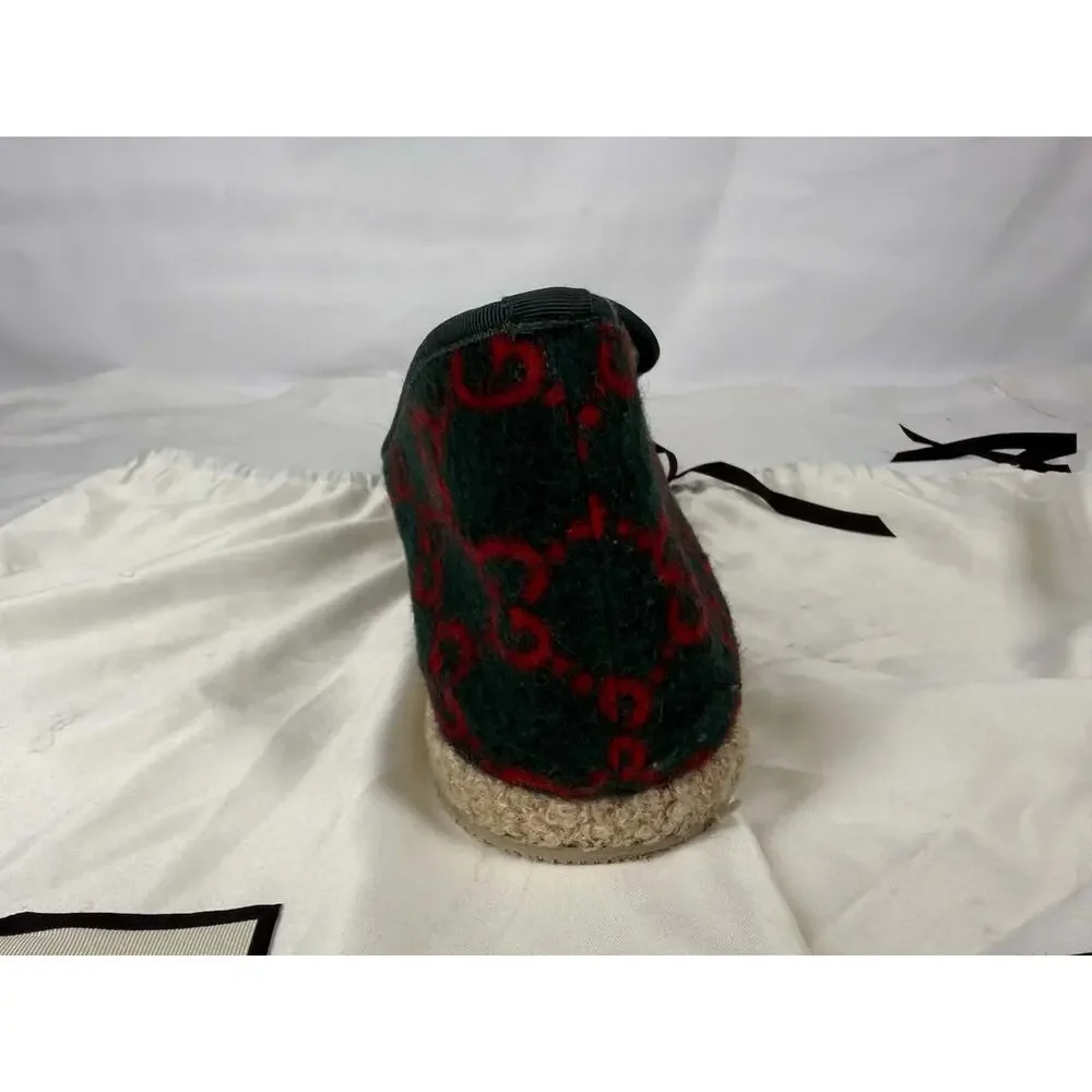 Gucci Fria Horsebit GG Monogram Logo Wool Slip On Loafers US 12.5 SPB-TS 371579